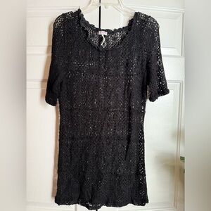 Free People Intimates Mesh Black Coverup Mini Dress Sz L/6 Fairy Grunge Festival